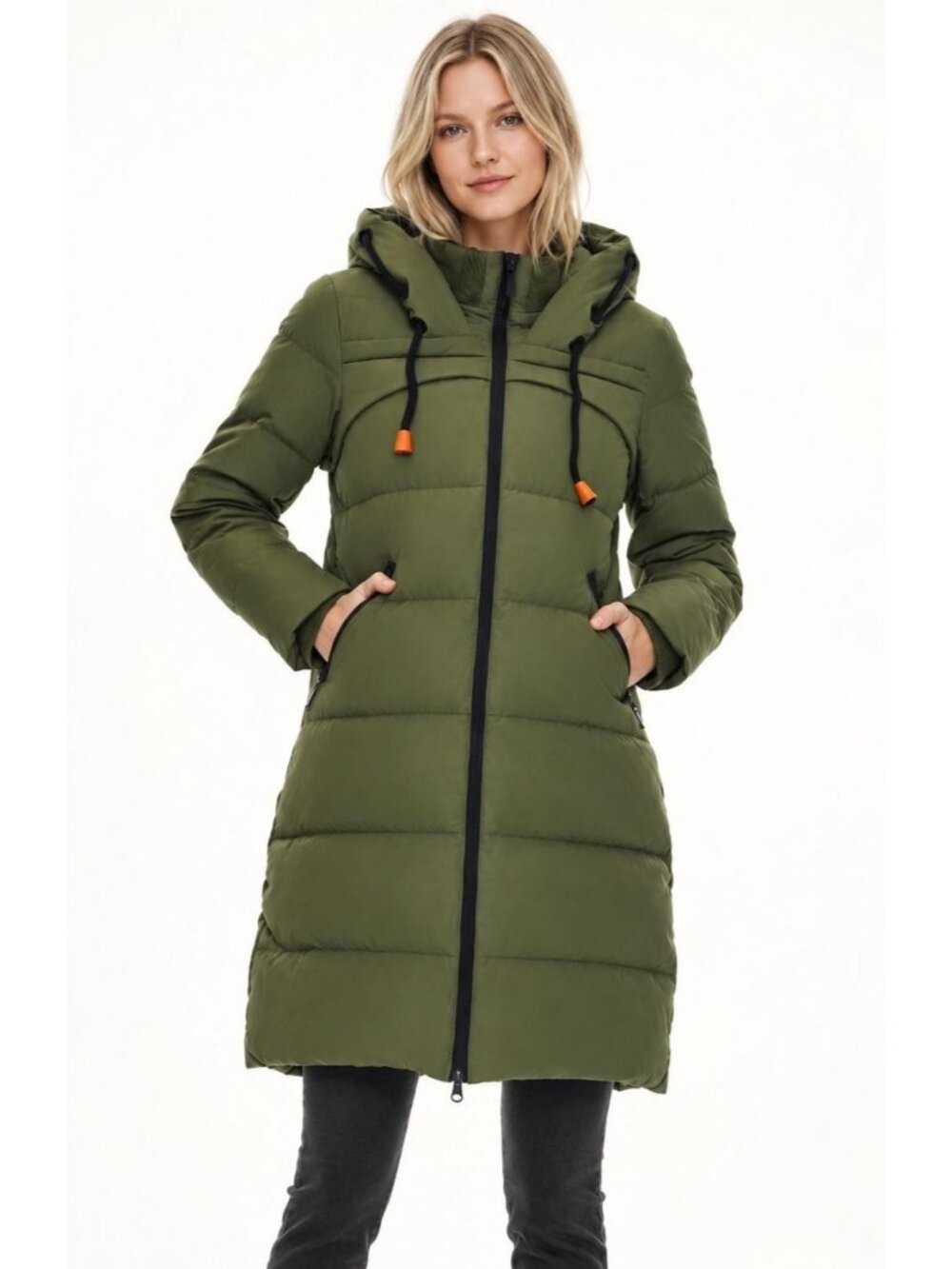 Orolay Women's XL Down Puffer Jacket Coat Quilted Army Green Orange Winter